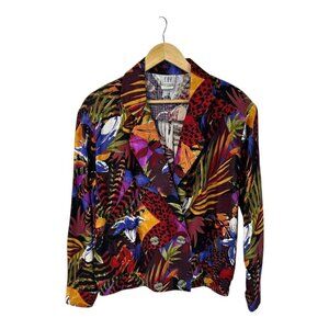 Vintage CHU Bold Vibrant Multicolor Tropical Floral Motif Blazer M Made in USA